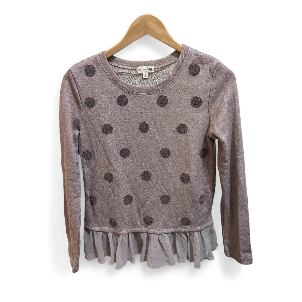 Maison Jules Polka Dot Beige Sweater‎ with Ruffle Hem S